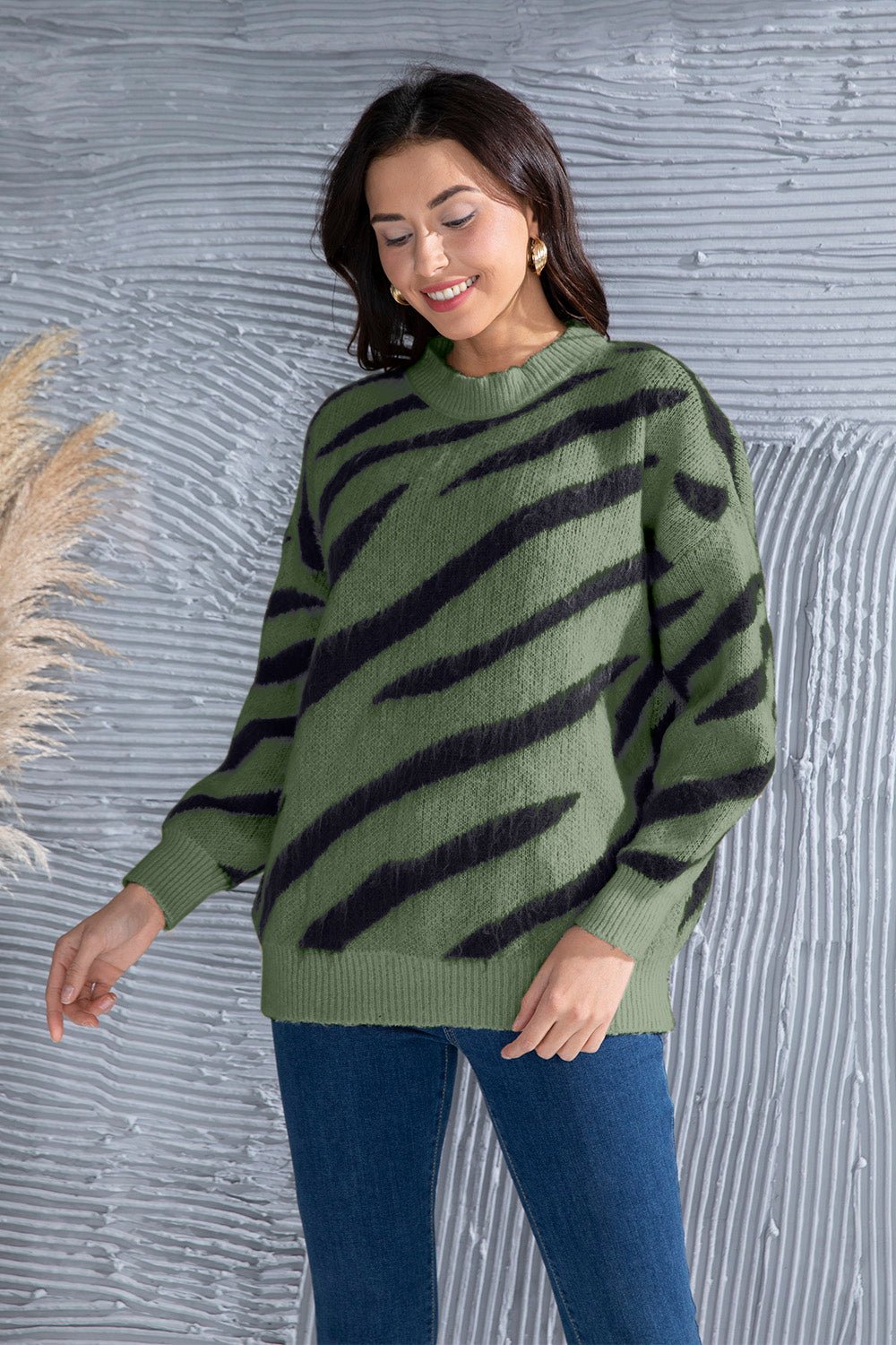 Animal Element Round Neck Dropped Shoulder Sweater | Trending Chic NZ