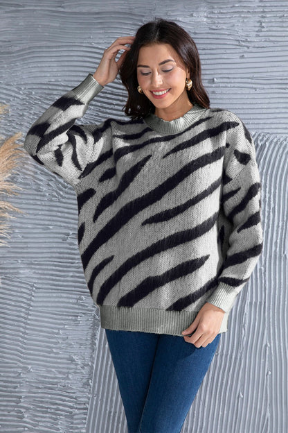 Animal Element Round Neck Dropped Shoulder Sweater | Trending Chic NZ