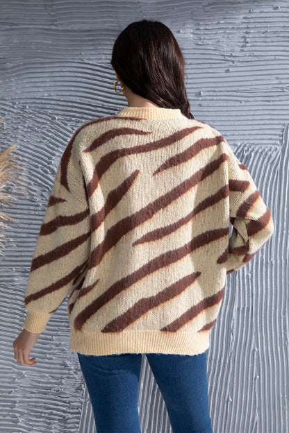 Animal Element Round Neck Dropped Shoulder Sweater | Trending Chic NZ