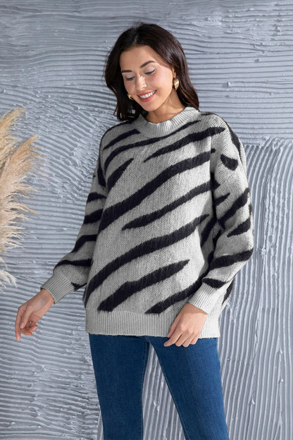 Animal Element Round Neck Dropped Shoulder Sweater | Trending Chic NZ