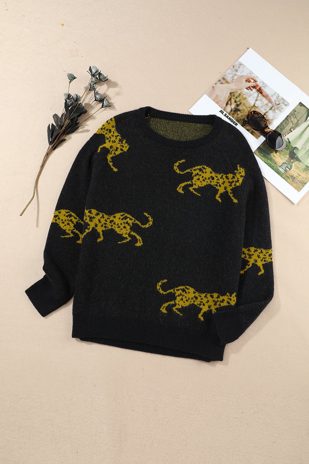 Animal Print Round Neck Sweater | Trending Chic NZ