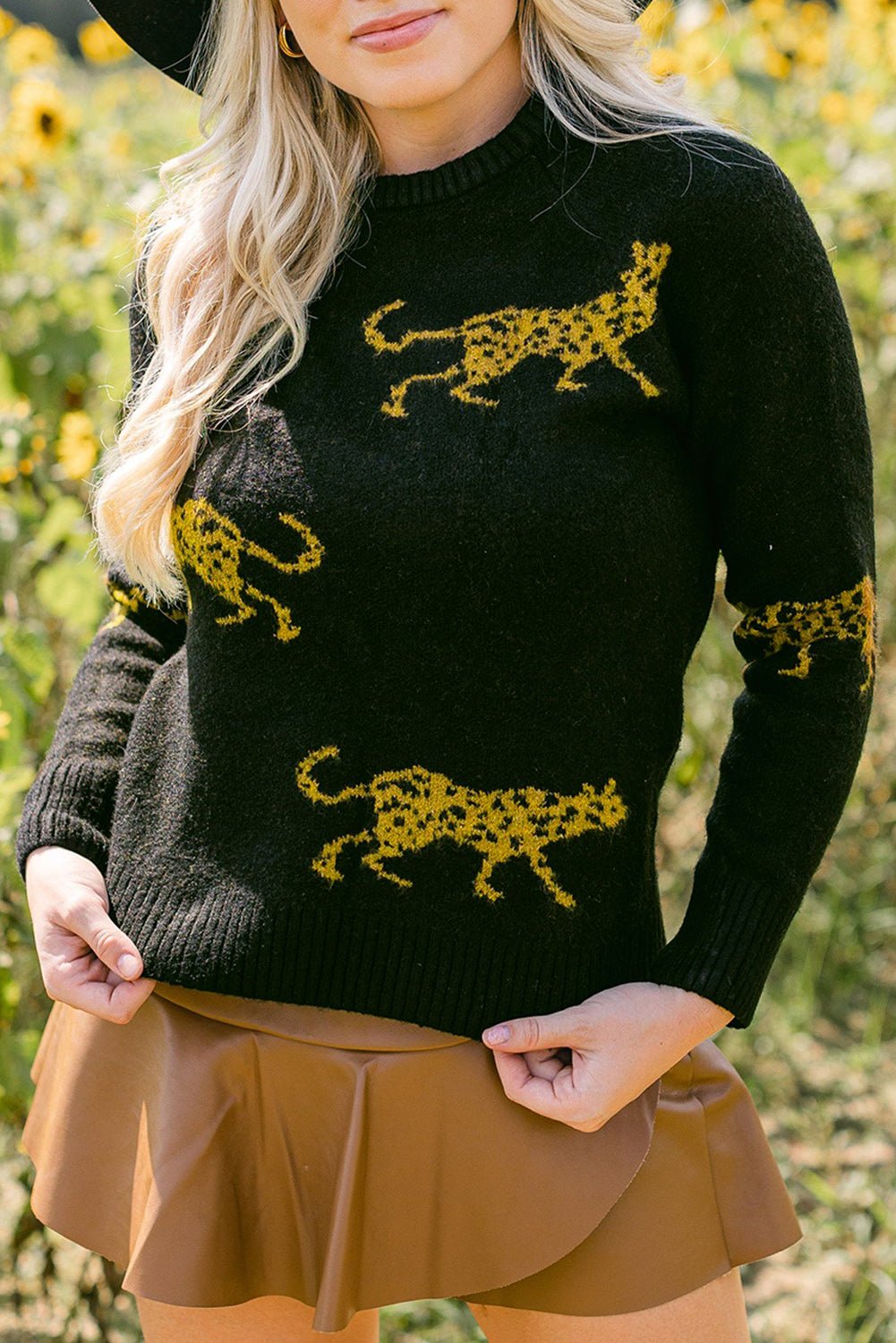 Animal Print Round Neck Sweater | Trending Chic NZ