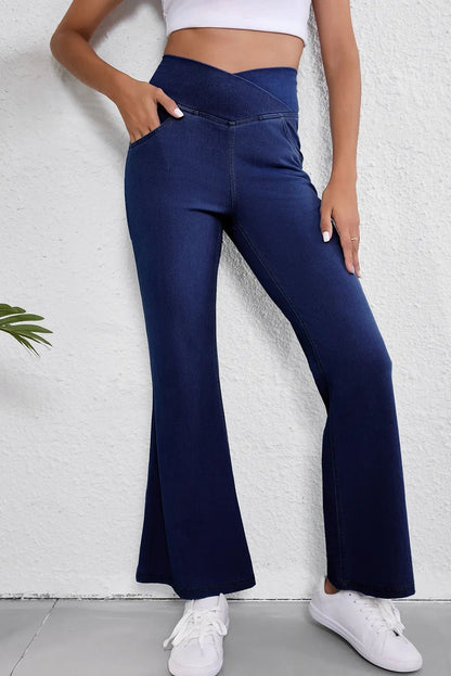 Asymmetric Waist Flare Jeans | Trending Chic NZ