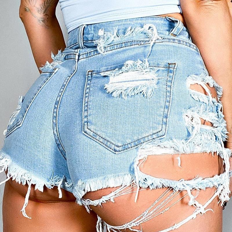 Asymmetrical Distressed Denim Shorts | Trending Chic NZ