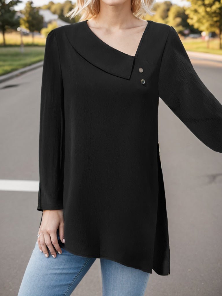 Asymmetrical Neck Long Sleeve Blouse | Trending Chic NZ