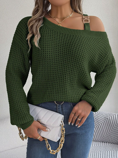 Asymmetrical Neck Long Sleeve Sweater | Trending Chic NZ