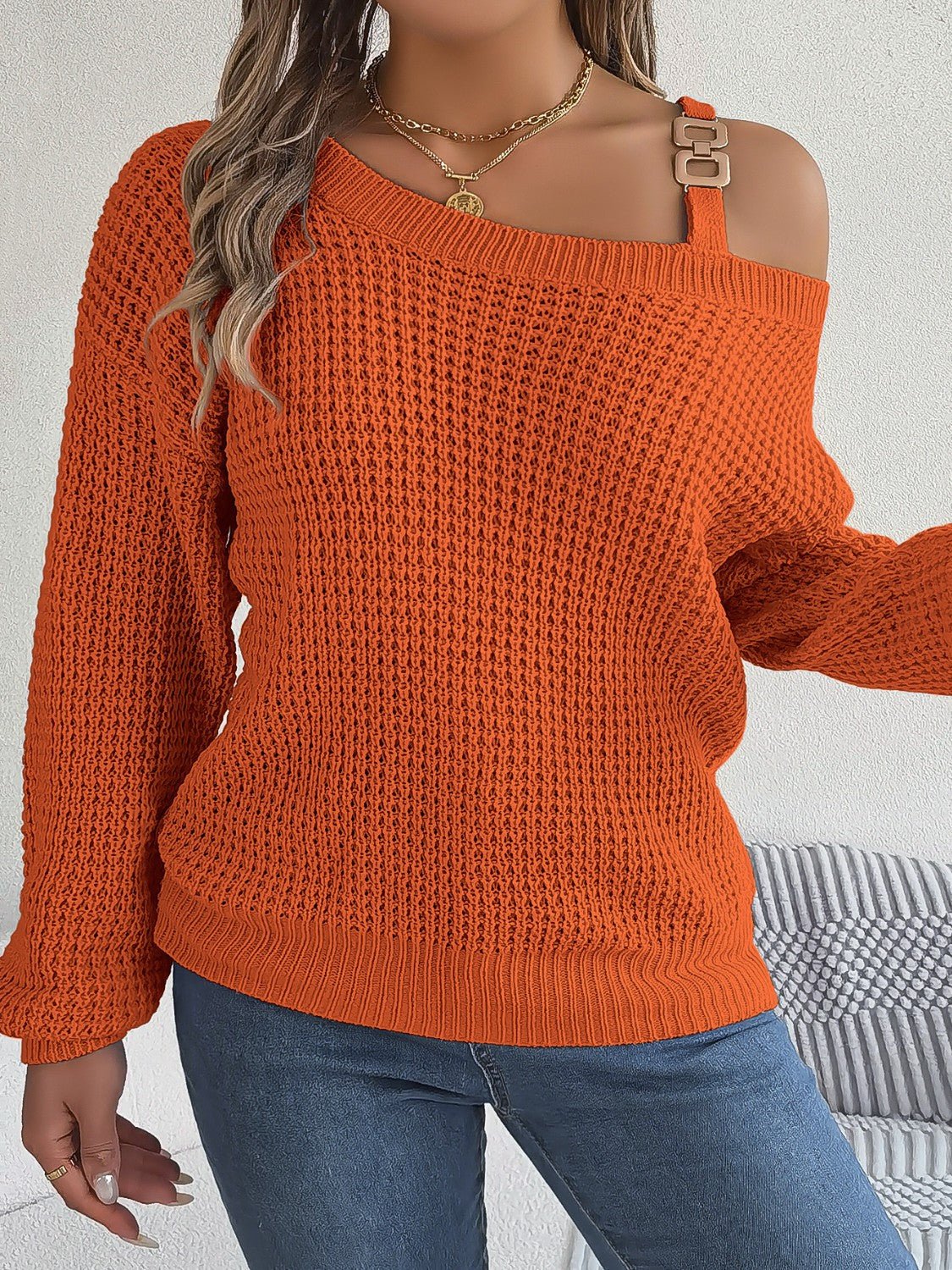 Asymmetrical Neck Long Sleeve Sweater | Trending Chic NZ