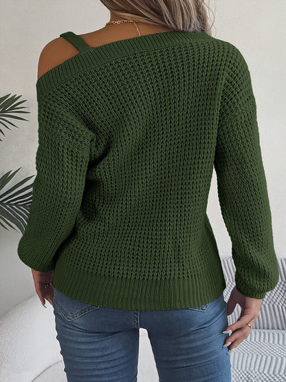 Asymmetrical Neck Long Sleeve Sweater | Trending Chic NZ