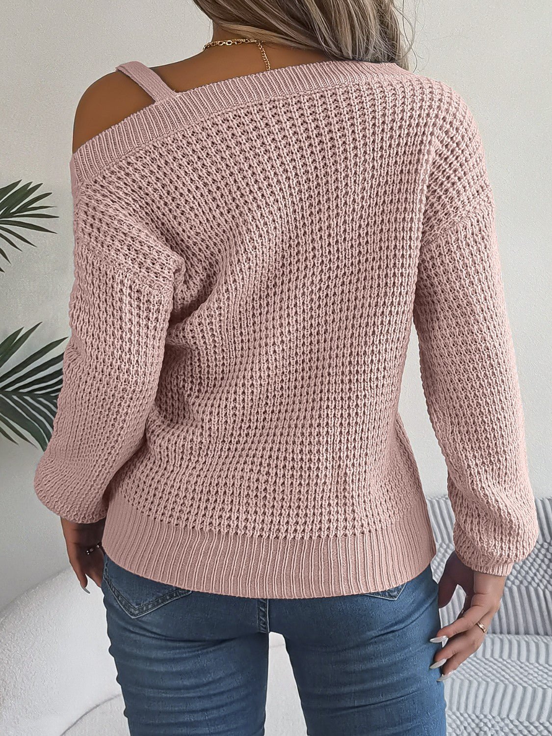 Asymmetrical Neck Long Sleeve Sweater | Trending Chic NZ