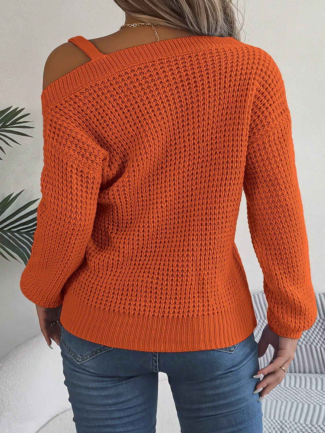 Asymmetrical Neck Long Sleeve Sweater | Trending Chic NZ