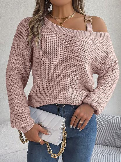 Asymmetrical Neck Long Sleeve Sweater | Trending Chic NZ