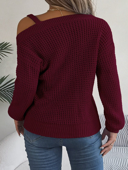 Asymmetrical Neck Long Sleeve Sweater | Trending Chic NZ