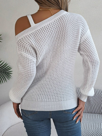 Asymmetrical Neck Long Sleeve Sweater | Trending Chic NZ