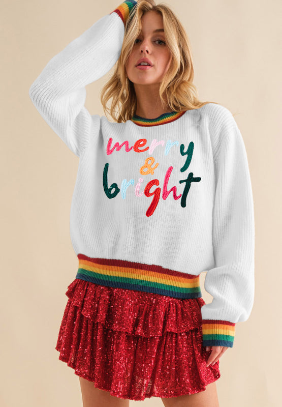 MERRY &amp; BRIGHT Ribbed Round Neck Sweater