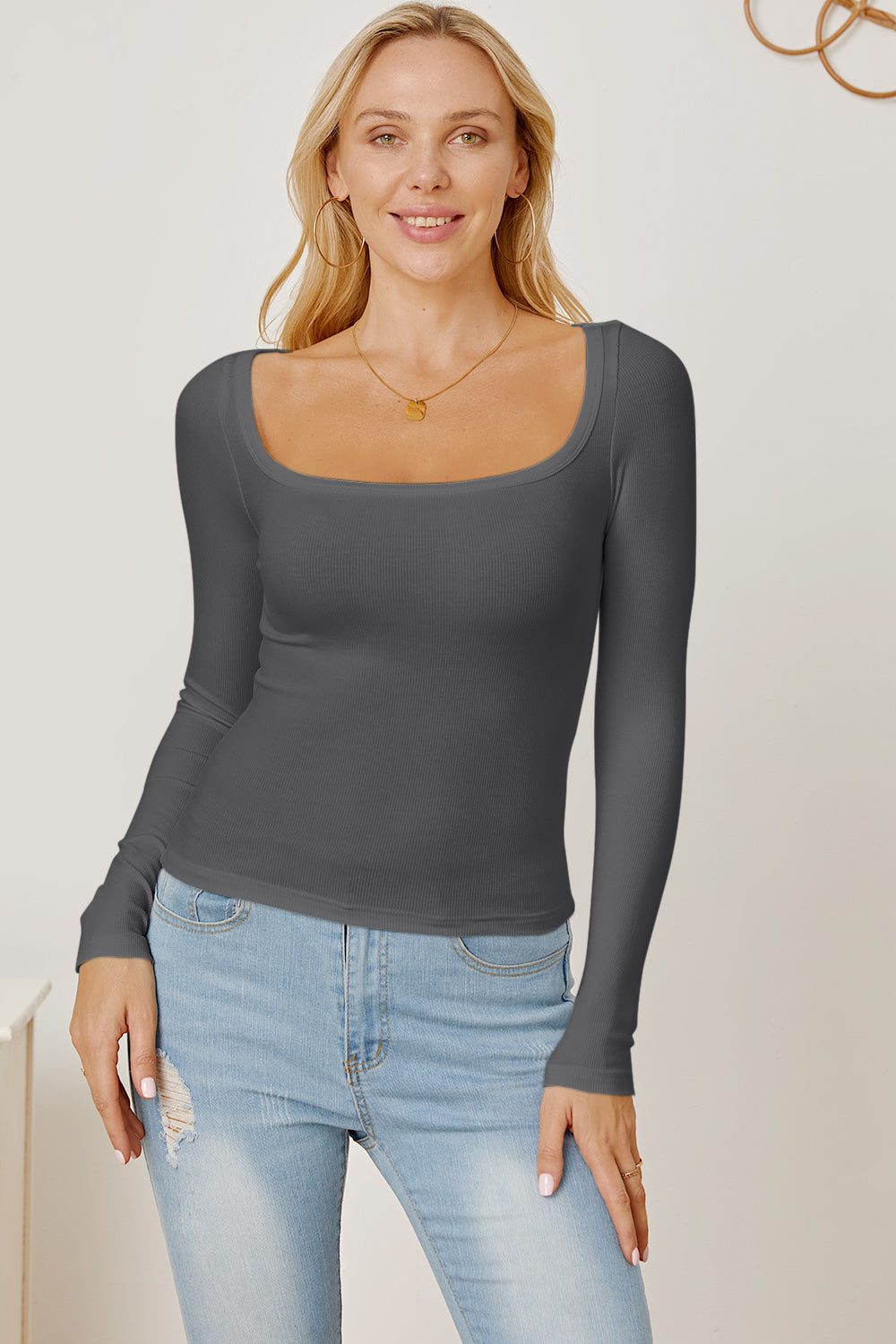 Square Neck Long Sleeve T-Shirt