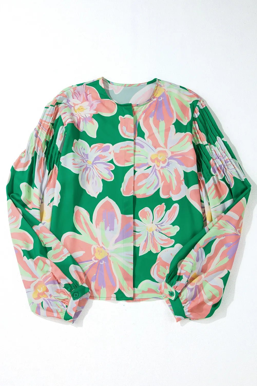 Floral Pleated Puff Sleeve Shirt