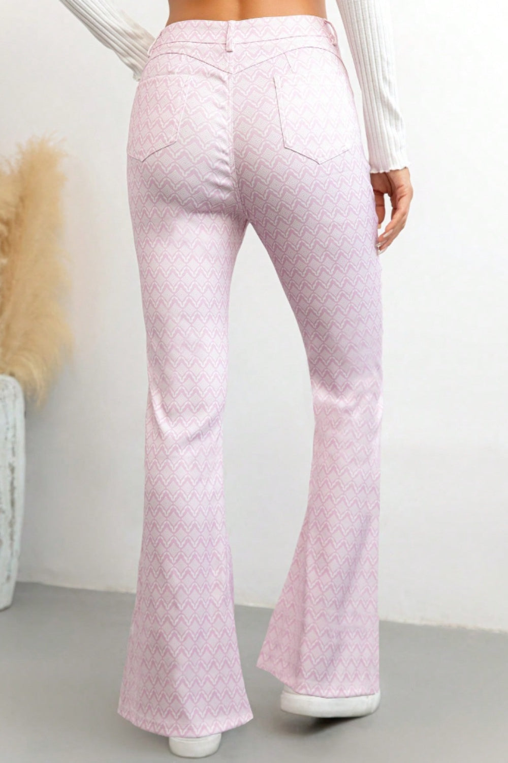 Printed High Waist Flare Pants with Pockets