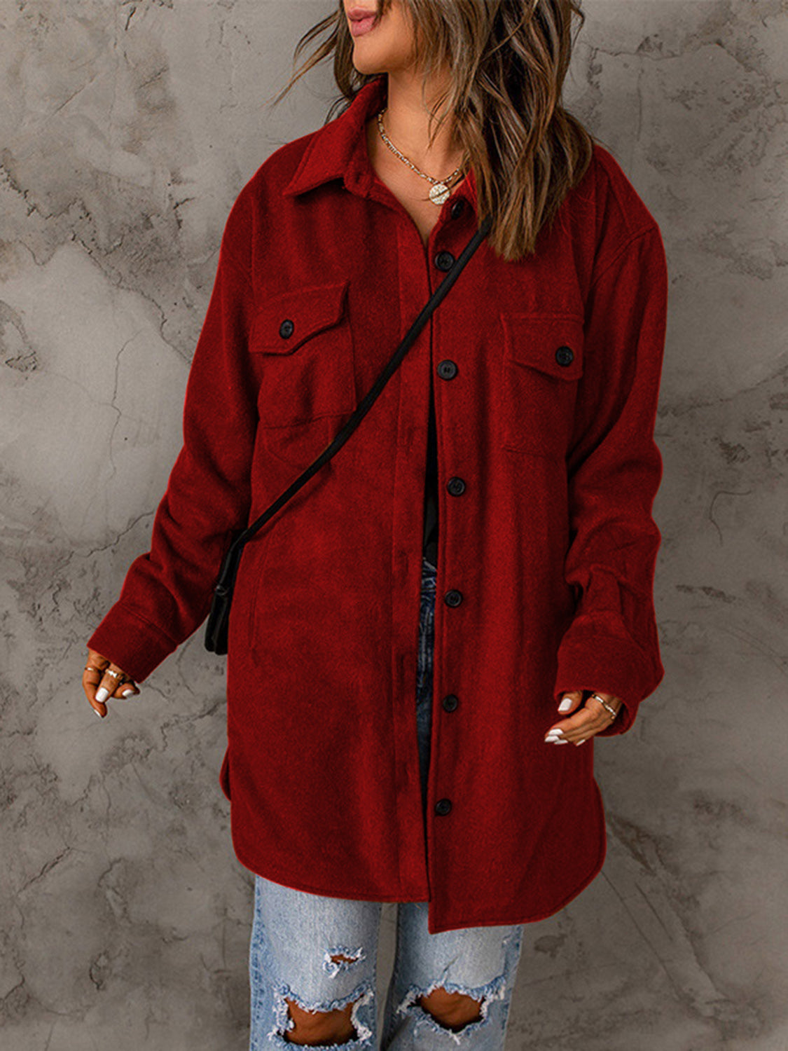 Drop Shoulder Button Down Collared Coat