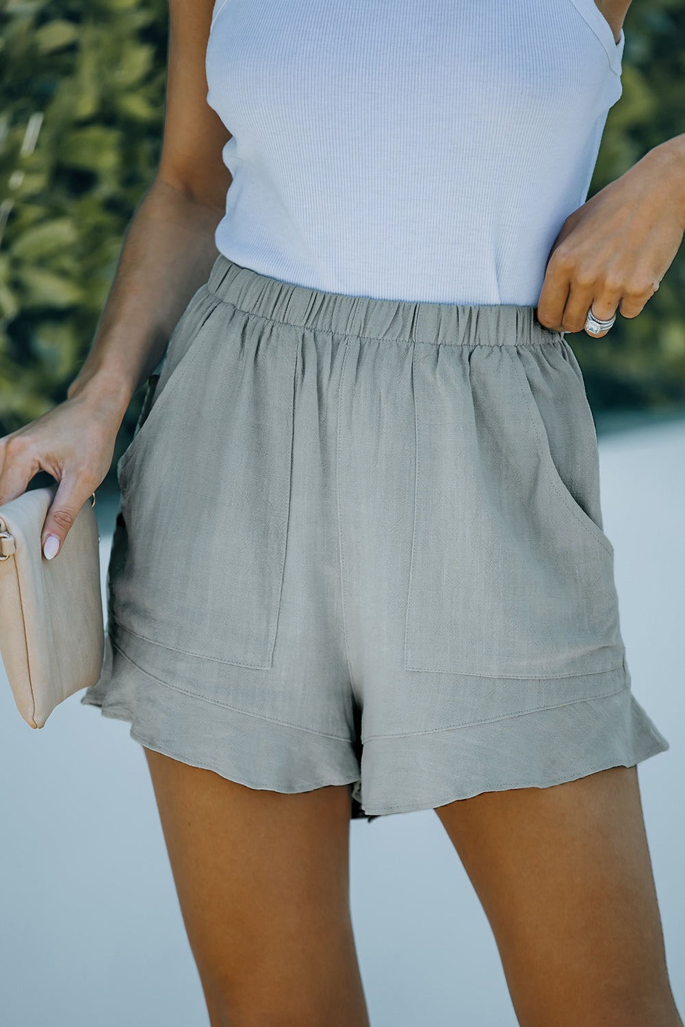 Elastic Waist Shorts with Pockets