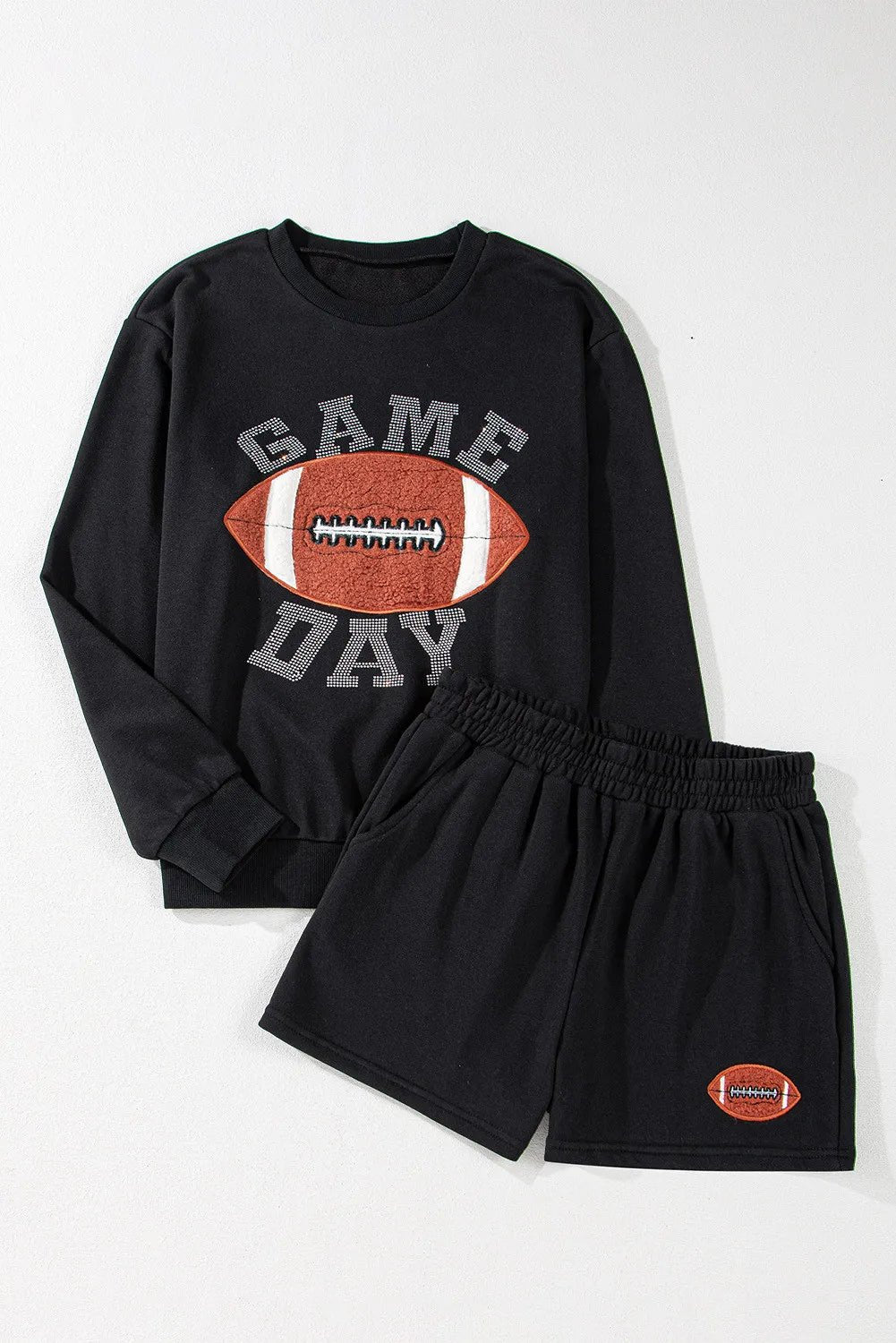 GAME DAY Football Round Neck Long Sleeve Top and Shorts Set