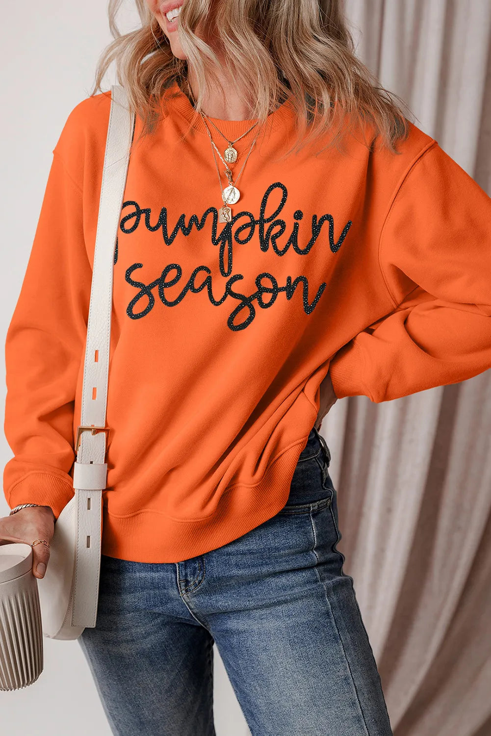 Letter Round Neck Long Sleeve Sweatshirt