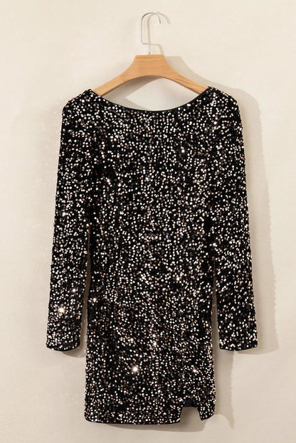 Backless Sequin Round Neck Long Sleeve Dress | Trending Chic NZ