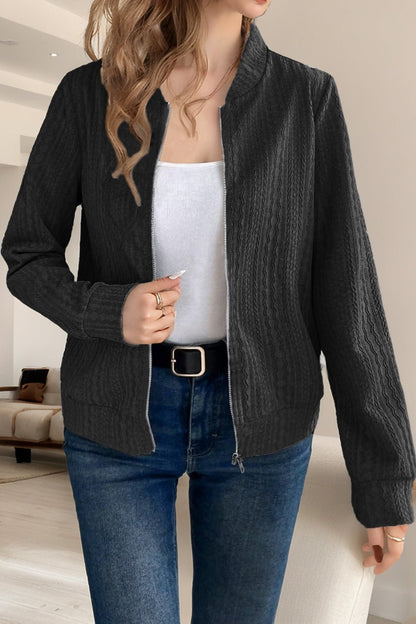 Baseball Collar Zip Up Long Sleeve Jacket | Trending Chic NZ