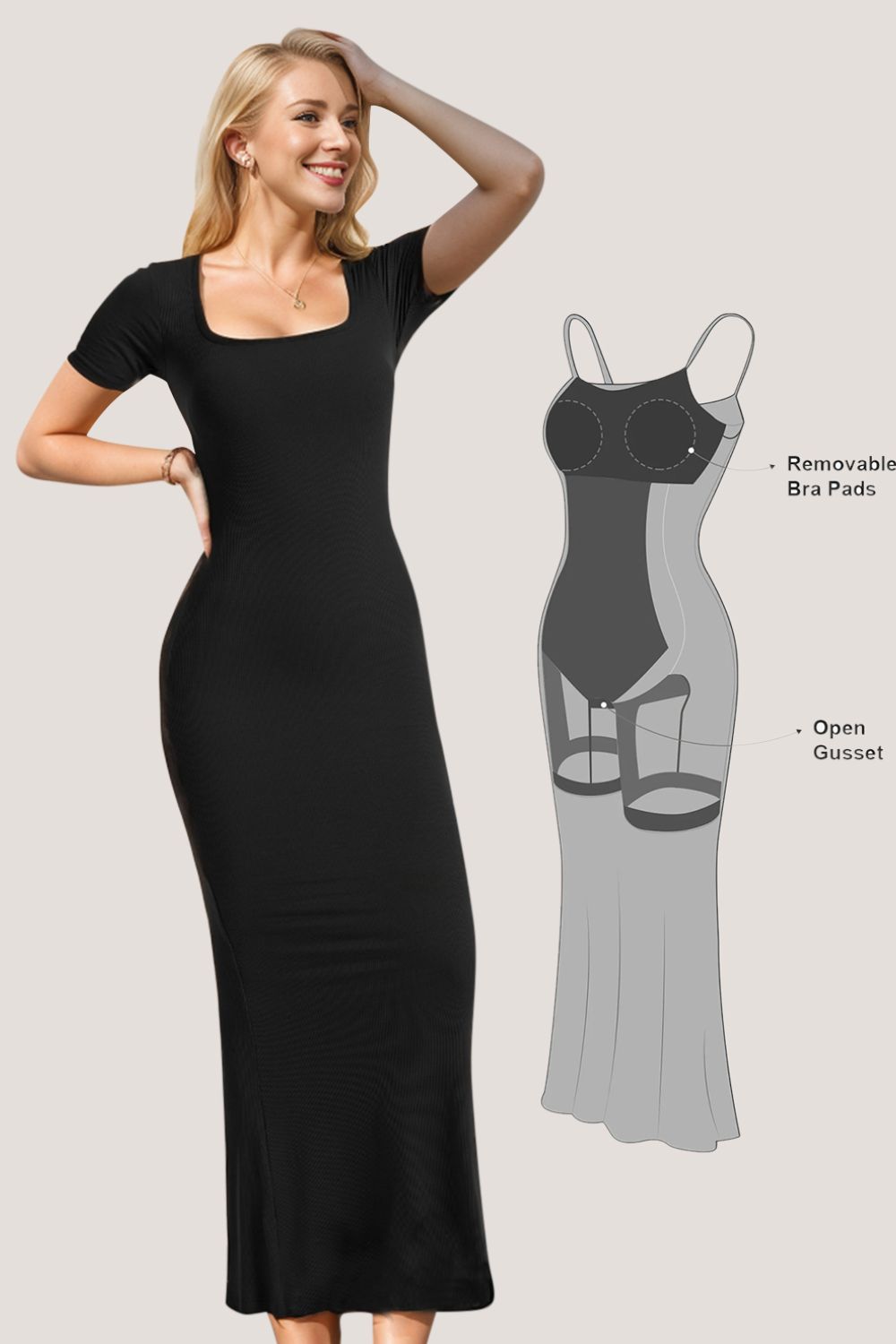 Basic Bae Built - In Shapewear Square Neck Short Sleeve Maxi Dress | Trending Chic NZ