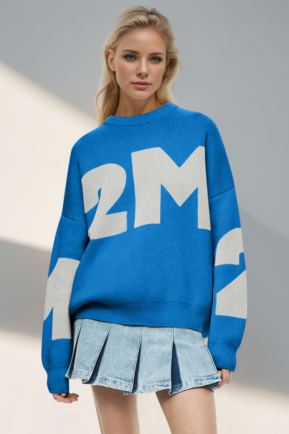 Basic Bae Contrast Letter Round Neck Long Sleeve Sweater | Trending Chic NZ