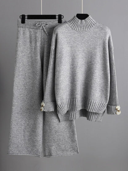 Basic Bae High - Low Turtleneck Long Sleeve Top and Pants Sweater Set | Trending Chic NZ