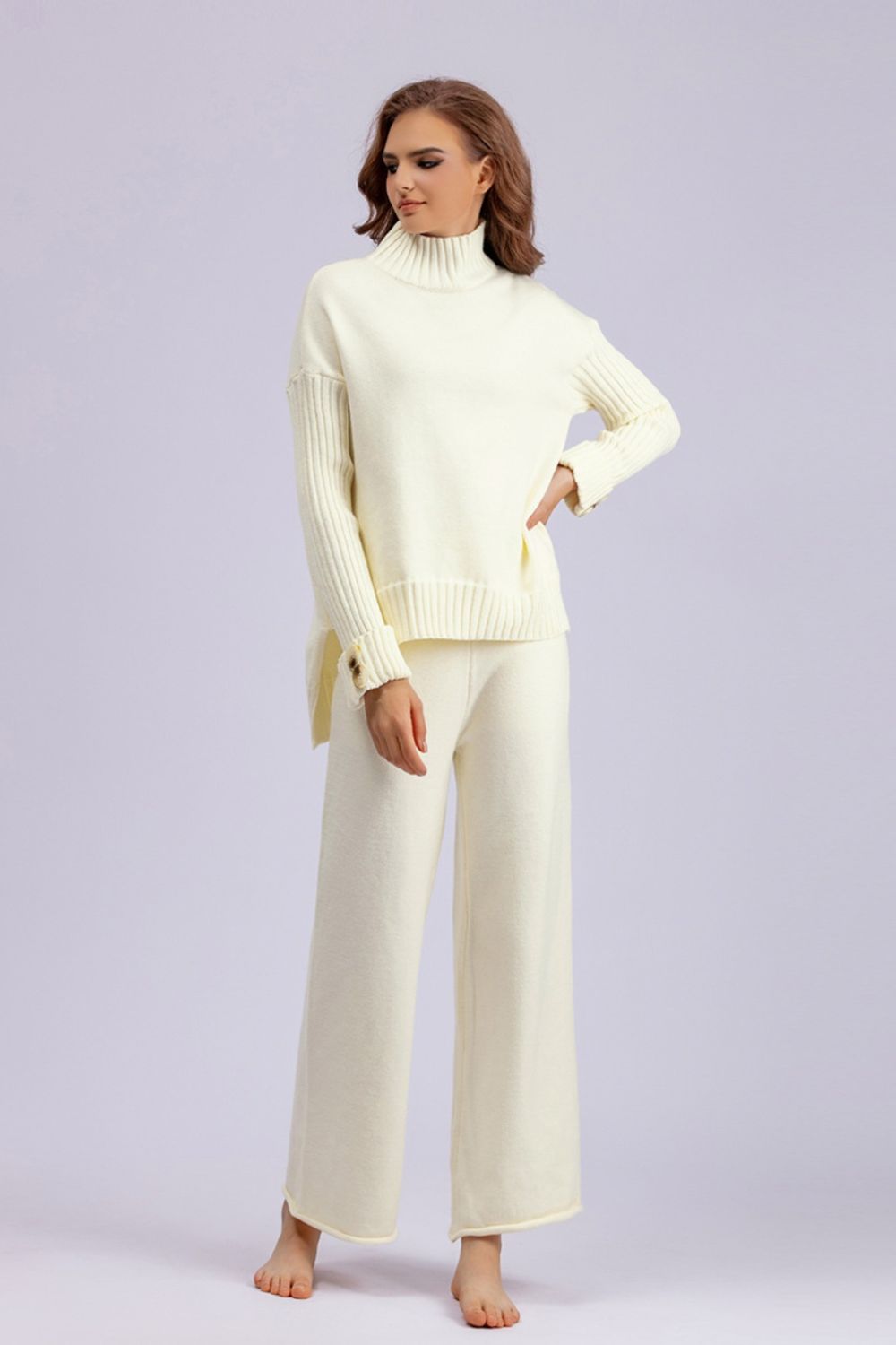 Basic Bae High - Low Turtleneck Long Sleeve Top and Pants Sweater Set | Trending Chic NZ