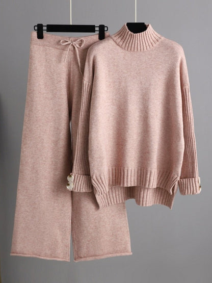 Basic Bae High - Low Turtleneck Long Sleeve Top and Pants Sweater Set | Trending Chic NZ