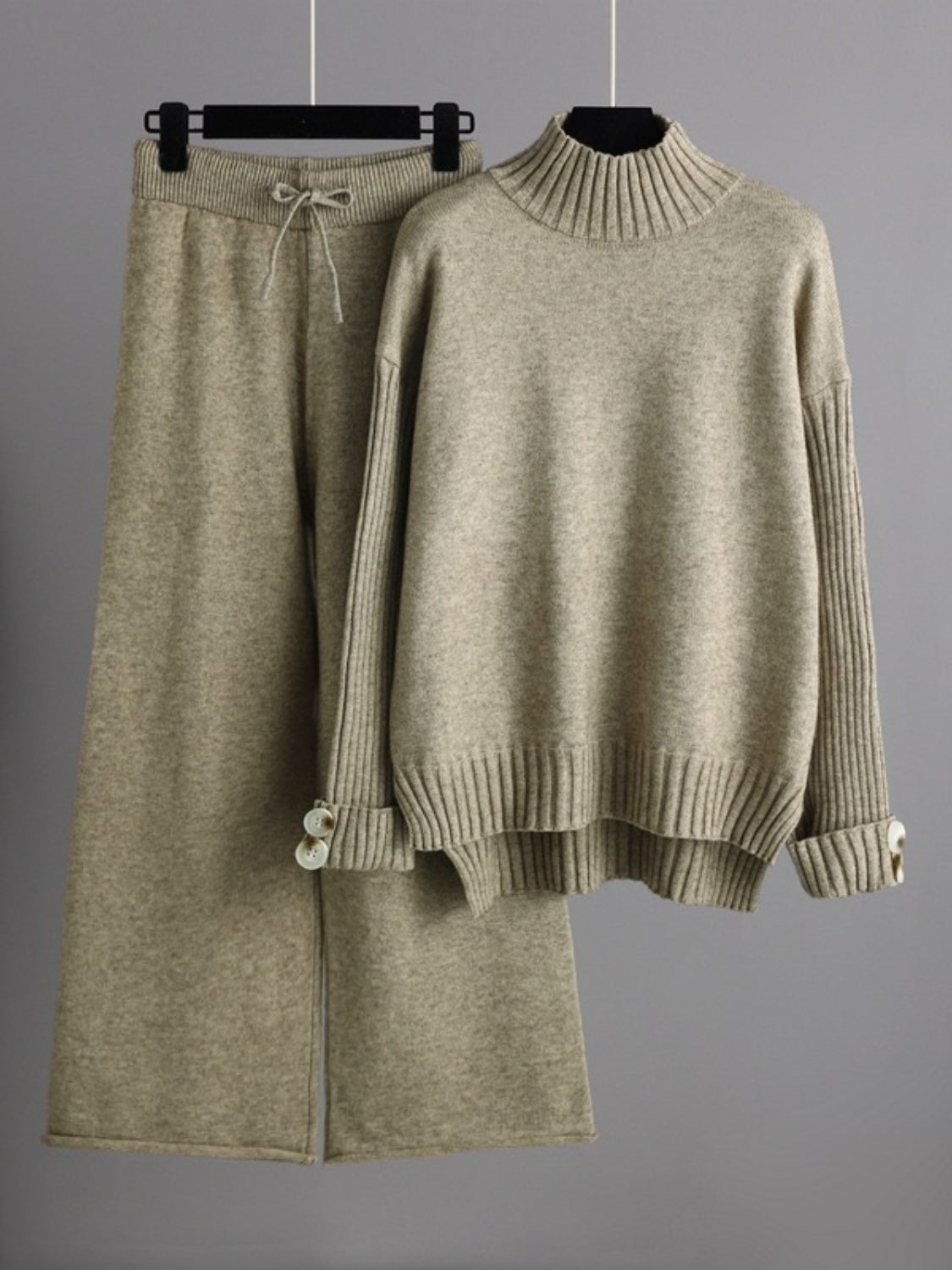 Basic Bae High - Low Turtleneck Long Sleeve Top and Pants Sweater Set | Trending Chic NZ