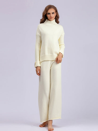 Basic Bae High - Low Turtleneck Long Sleeve Top and Pants Sweater Set | Trending Chic NZ