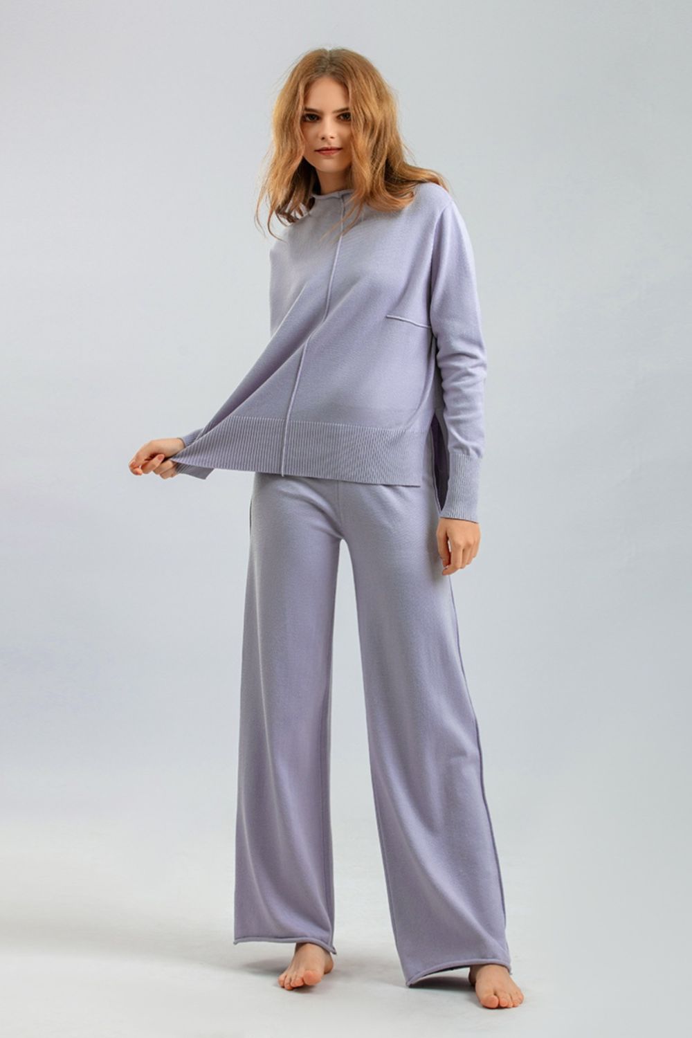 Basic Bae Mock Neck Long Sleeve Top and Pants Sweater Set | Trending Chic NZ