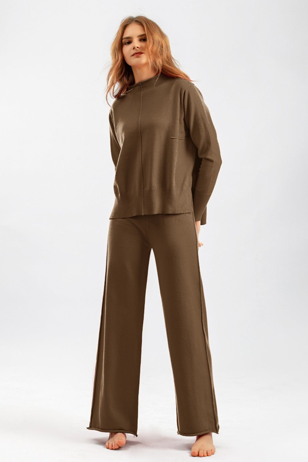 Basic Bae Mock Neck Long Sleeve Top and Pants Sweater Set | Trending Chic NZ