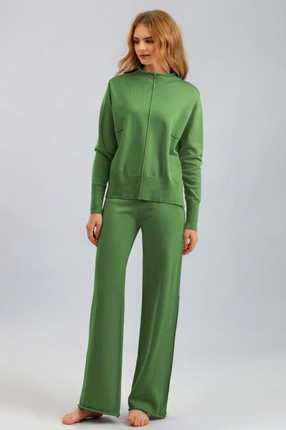 Basic Bae Mock Neck Long Sleeve Top and Pants Sweater Set | Trending Chic NZ