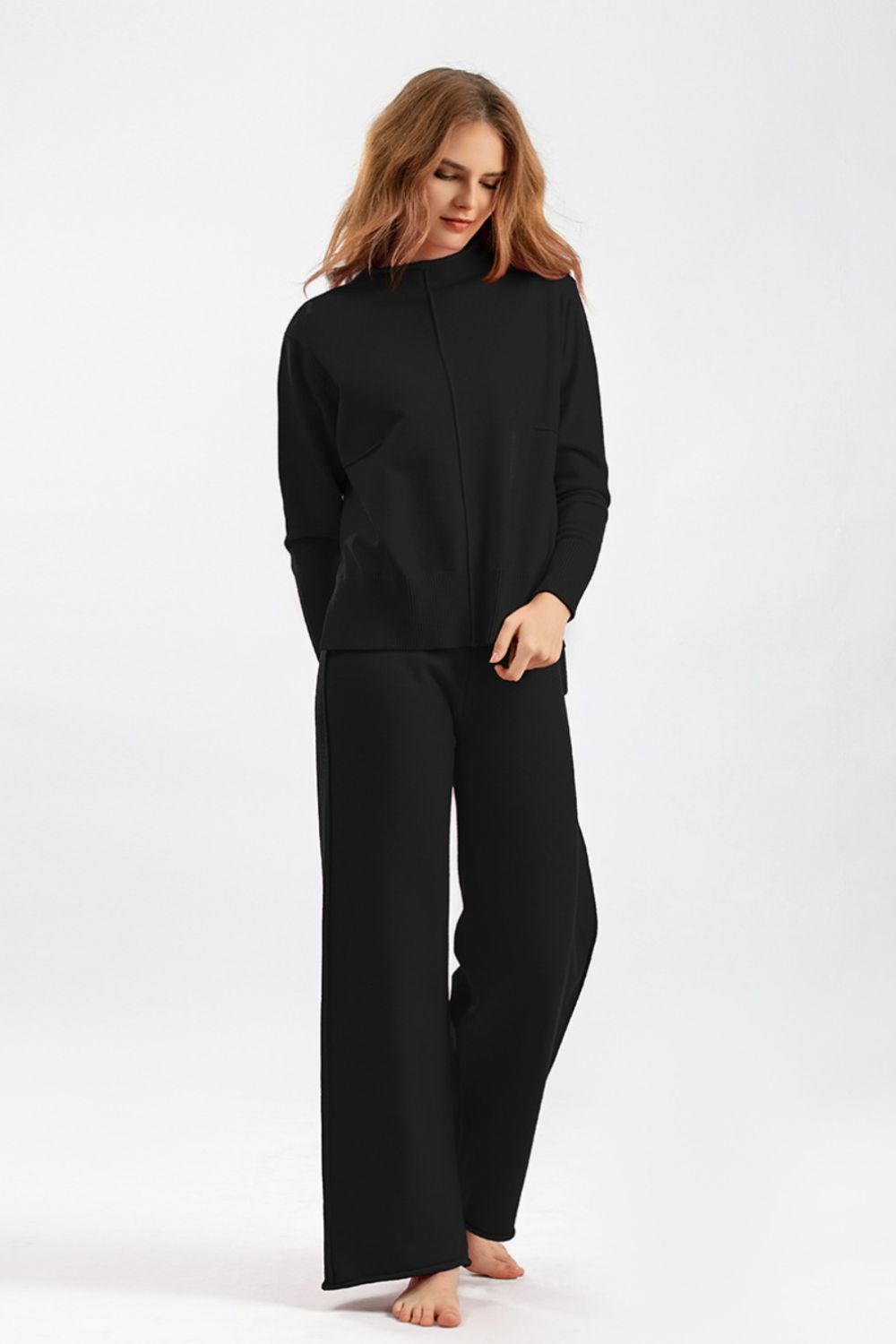 Basic Bae Mock Neck Long Sleeve Top and Pants Sweater Set | Trending Chic NZ