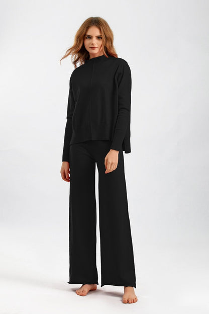 Basic Bae Mock Neck Long Sleeve Top and Pants Sweater Set | Trending Chic NZ