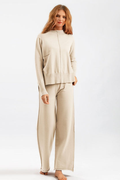 Basic Bae Mock Neck Long Sleeve Top and Pants Sweater Set | Trending Chic NZ