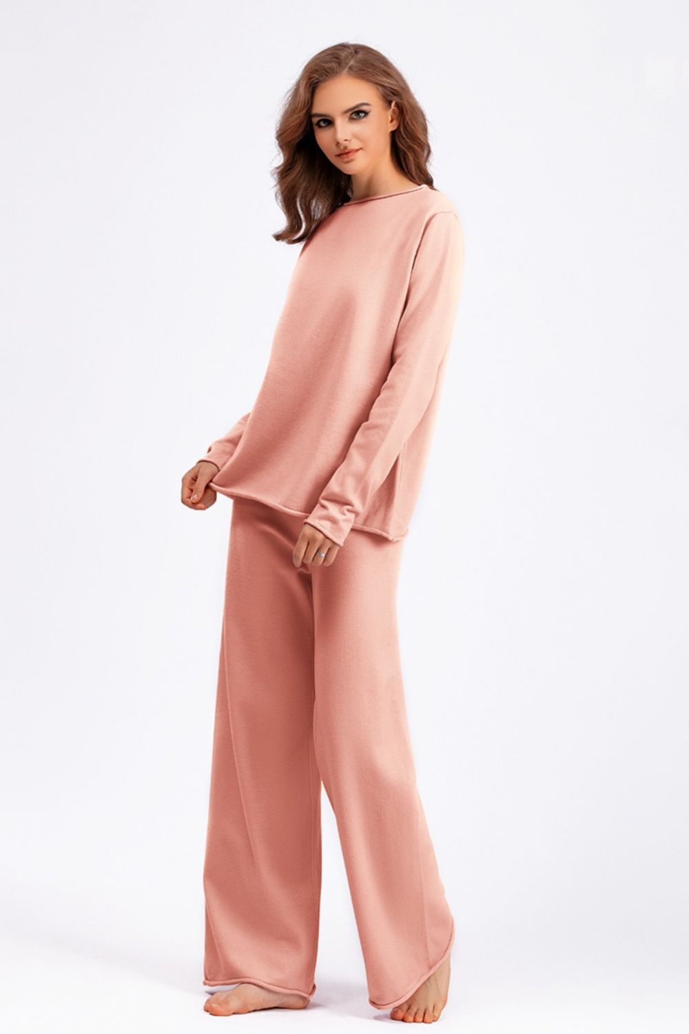 Basic Bae Rolled Round Neck Top and Pants Sweater Set | Trending Chic NZ