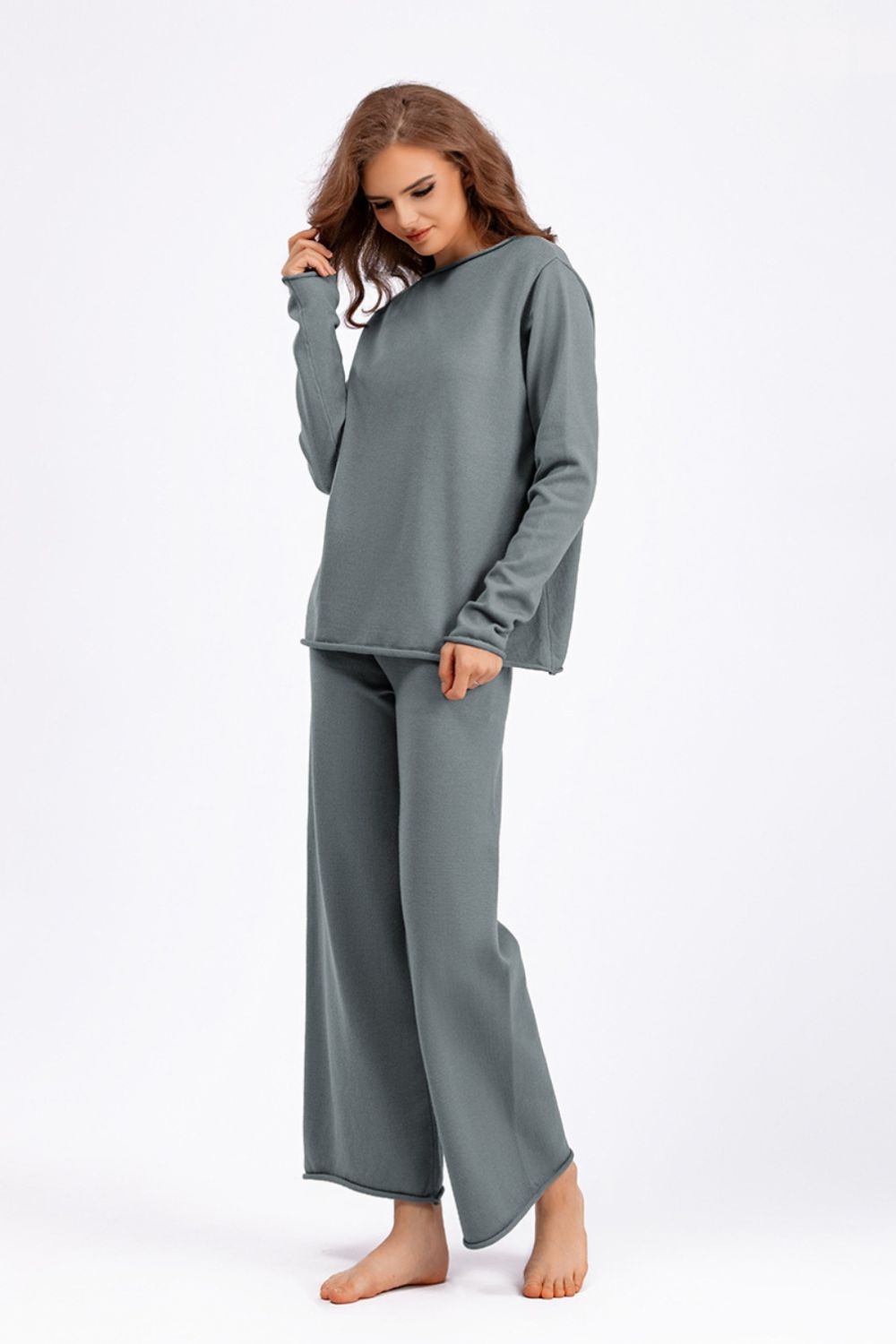 Basic Bae Rolled Round Neck Top and Pants Sweater Set | Trending Chic NZ