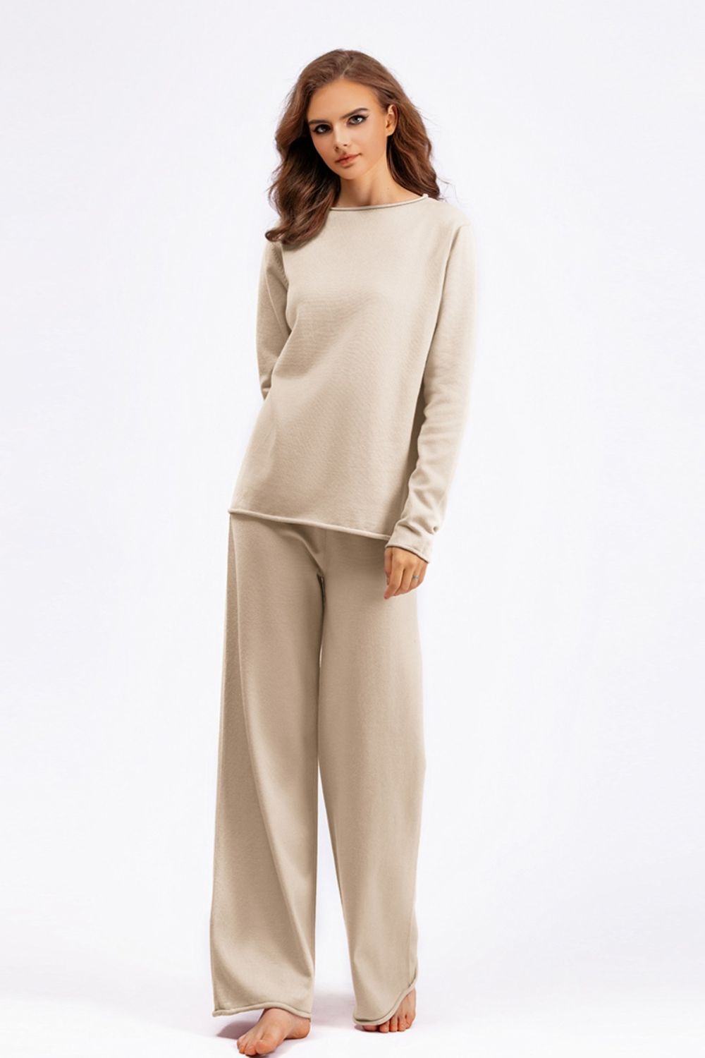 Basic Bae Rolled Round Neck Top and Pants Sweater Set | Trending Chic NZ