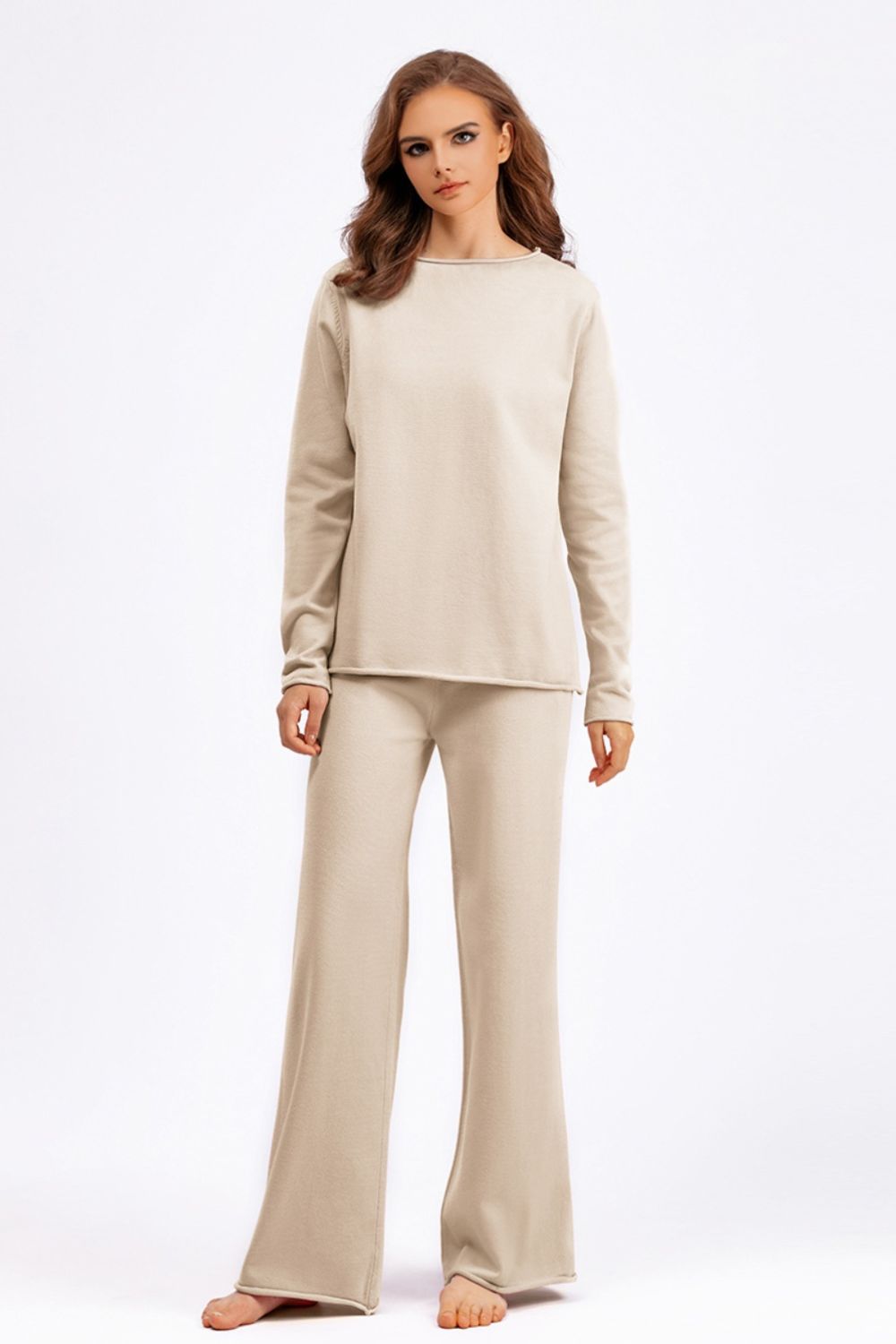 Basic Bae Rolled Round Neck Top and Pants Sweater Set | Trending Chic NZ