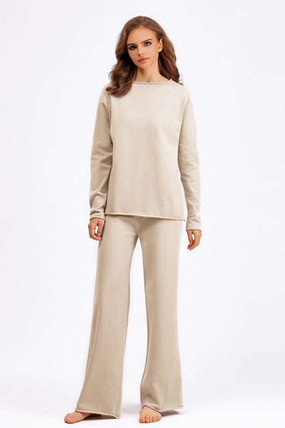 Basic Bae Rolled Round Neck Top and Pants Sweater Set | Trending Chic NZ