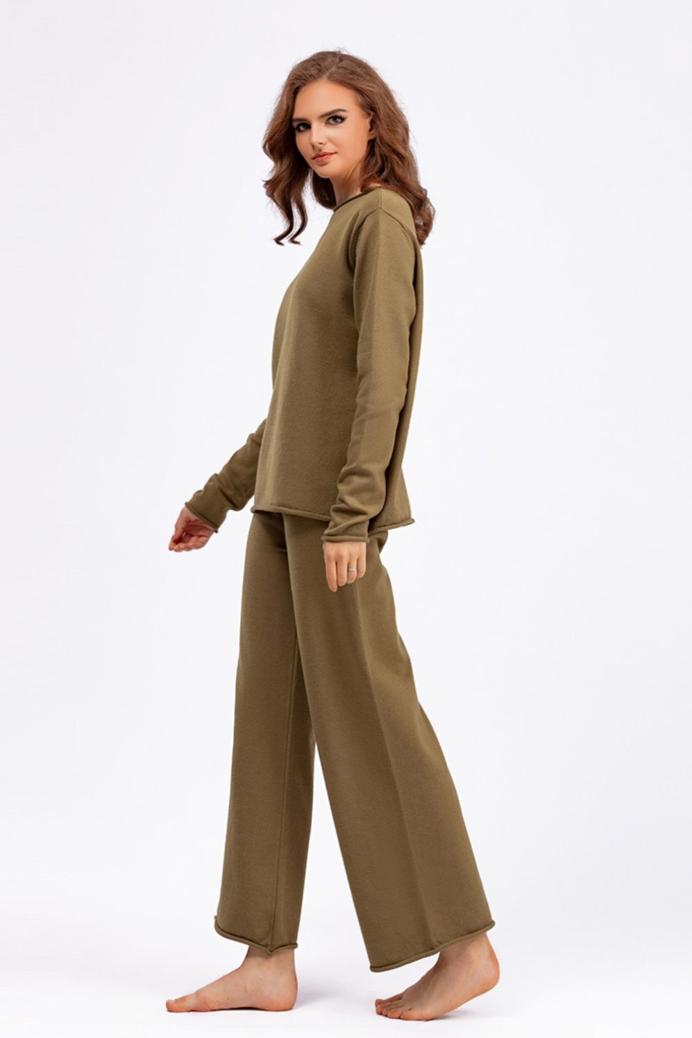 Basic Bae Rolled Round Neck Top and Pants Sweater Set | Trending Chic NZ