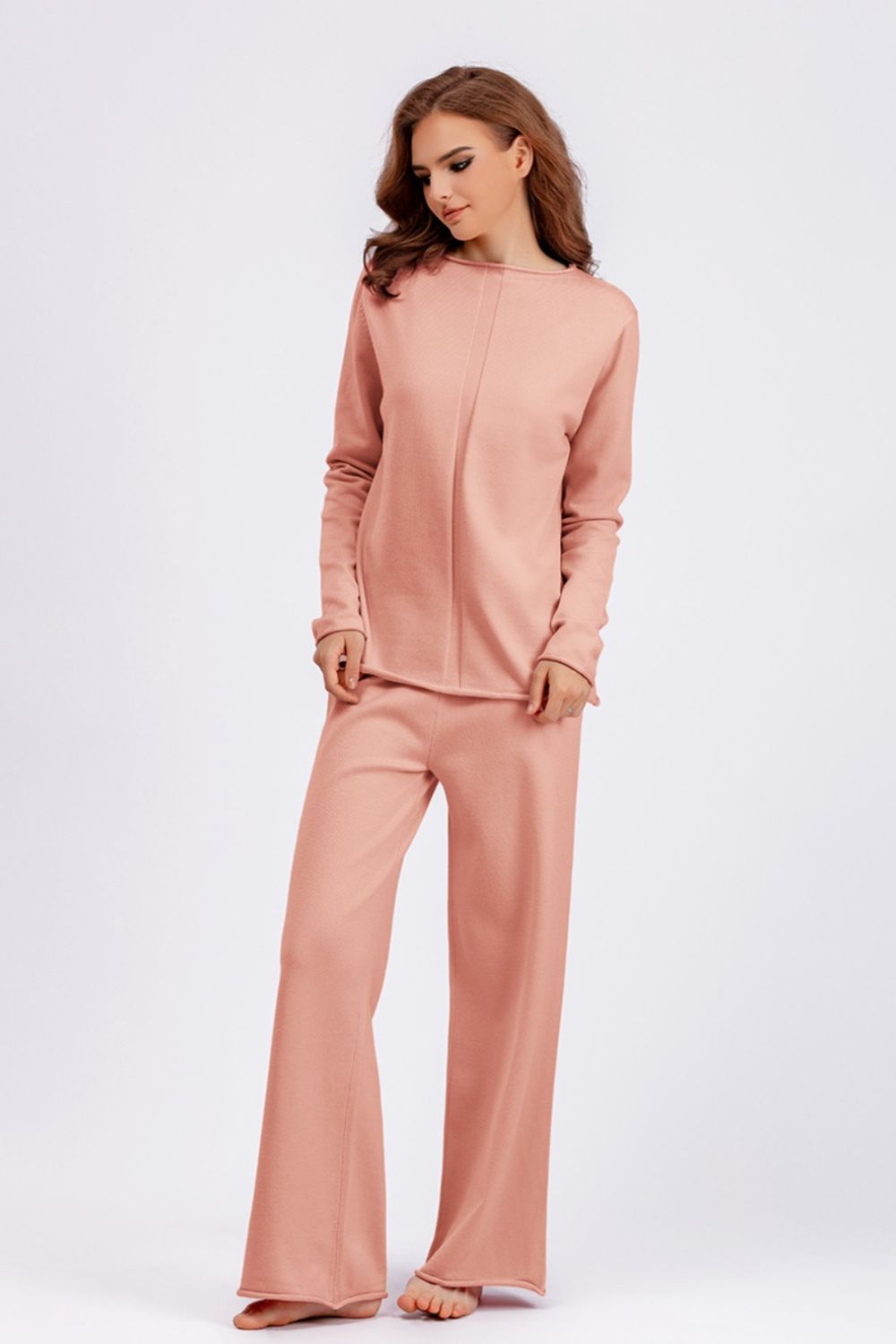 Basic Bae Rolled Round Neck Top and Pants Sweater Set | Trending Chic NZ