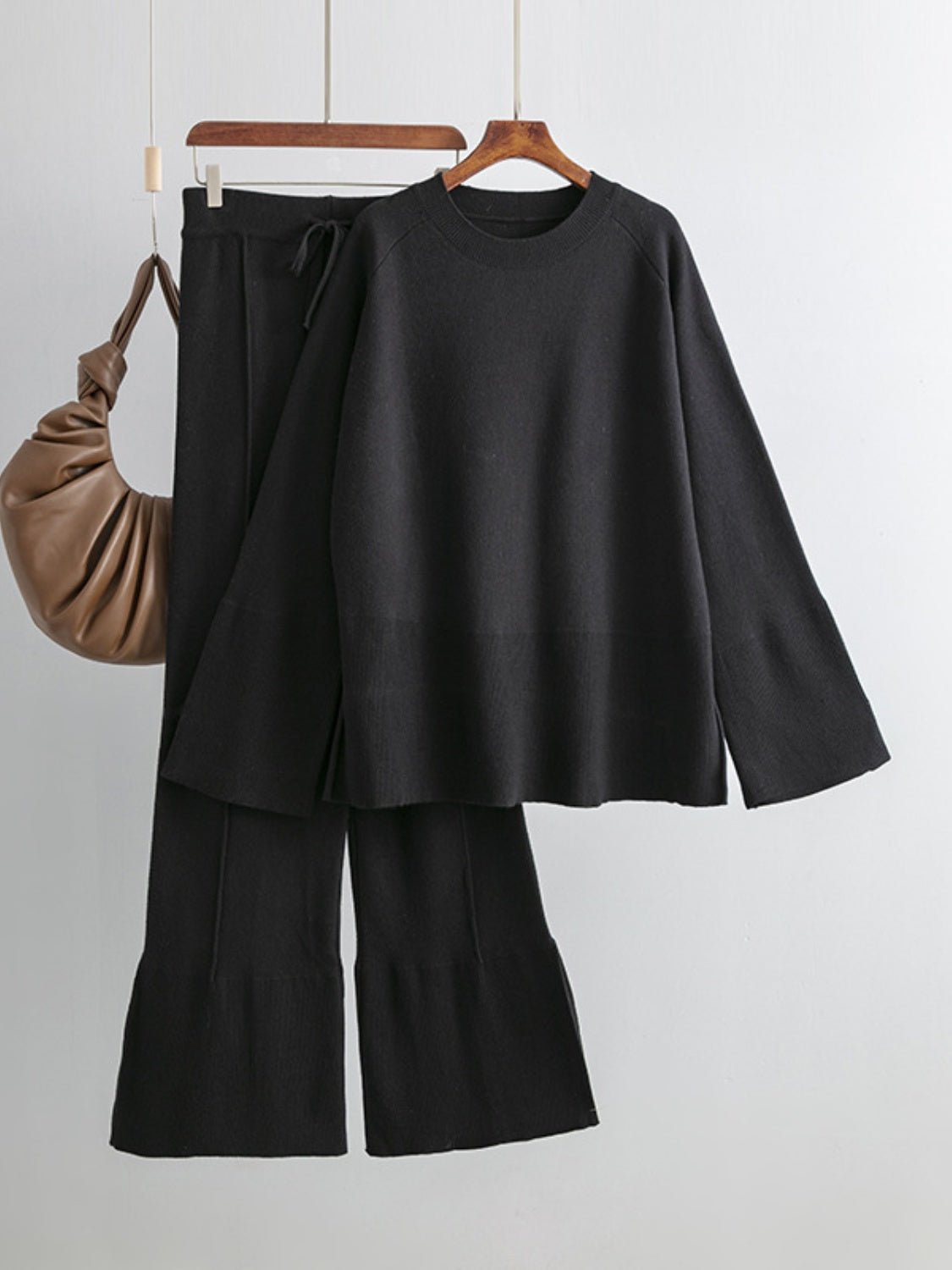 Basic Bae Slit Round Neck Long Sleeve Top and Drawstring Pants Sweater Set | Trending Chic NZ