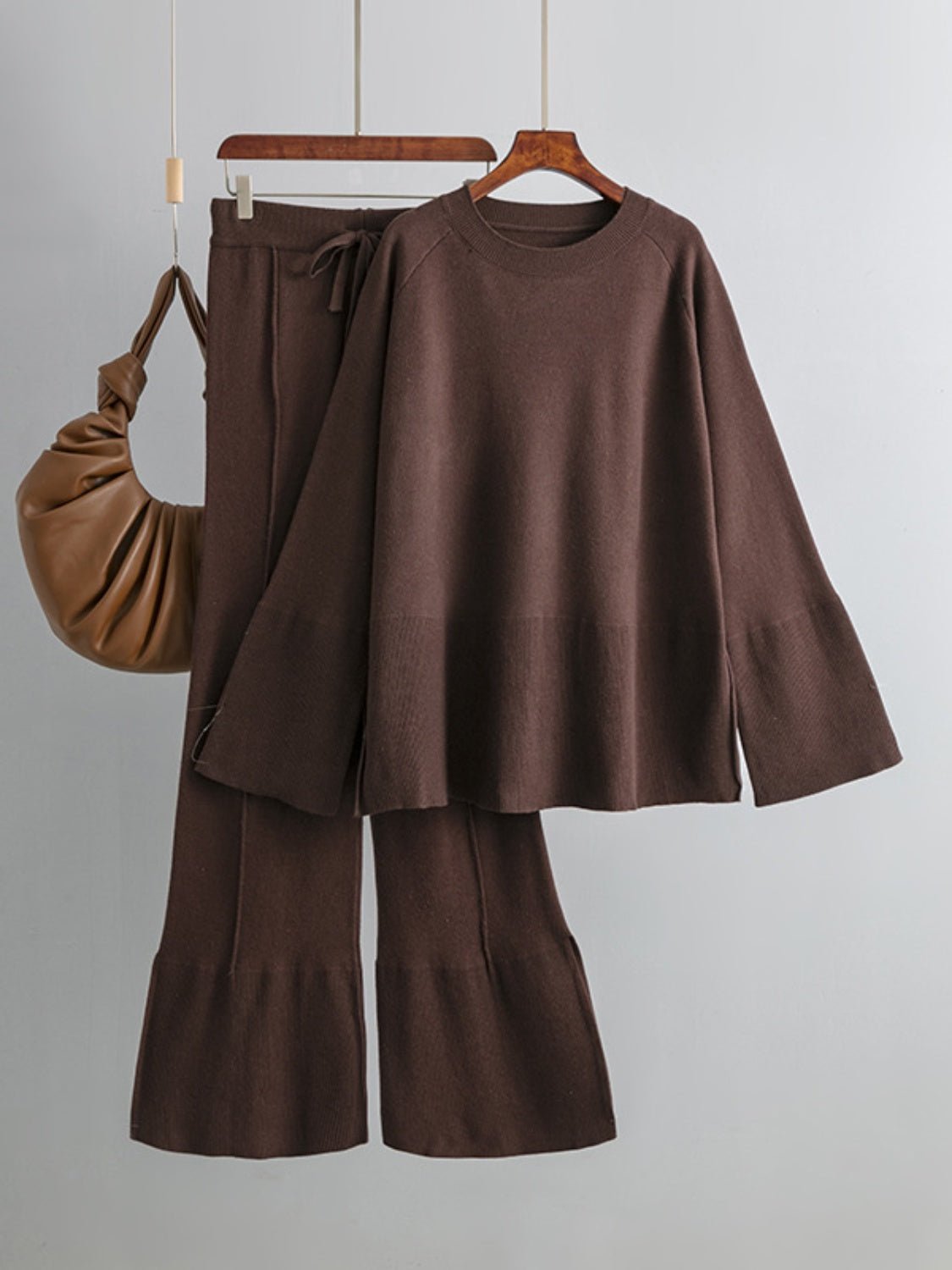 Basic Bae Slit Round Neck Long Sleeve Top and Drawstring Pants Sweater Set | Trending Chic NZ