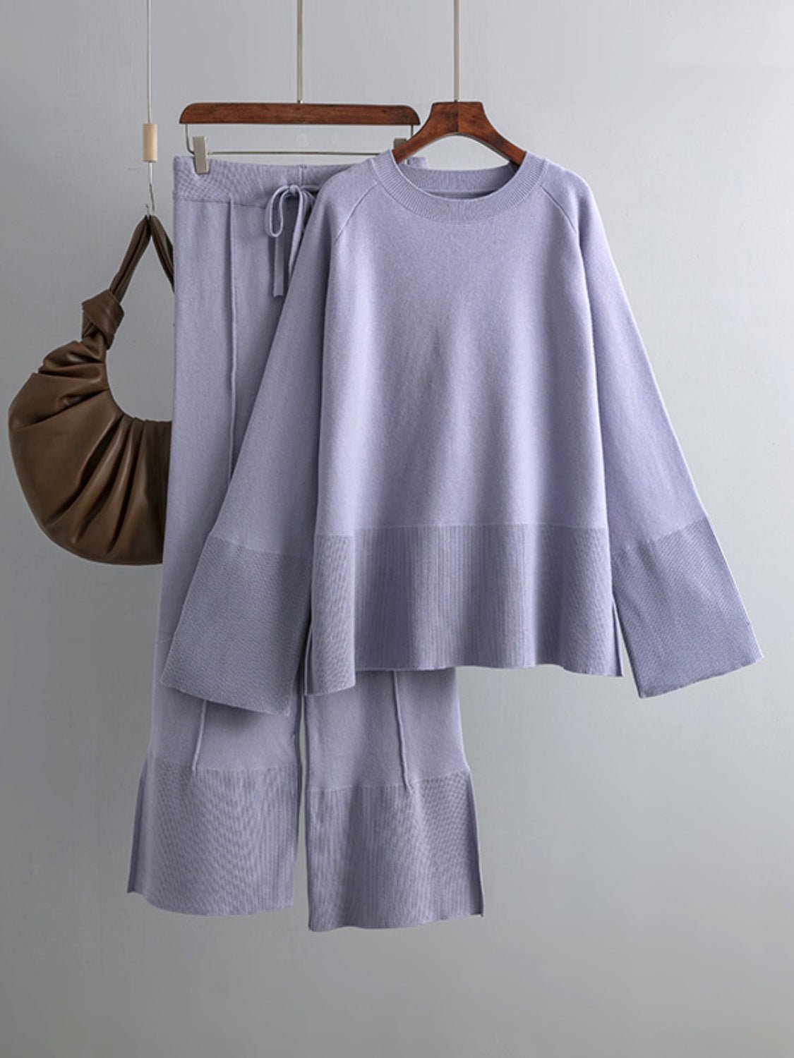 Basic Bae Slit Round Neck Long Sleeve Top and Drawstring Pants Sweater Set | Trending Chic NZ